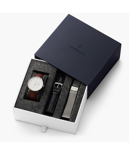 nordgreen（ノードグリーン）の「nordgreen　 Philosopher Strap Set 替えベルト付BOXセット 40mm PH40SILEBRLBLMSI ユニセックス（アナログ腕時計・メンズ・ホワイト・ONE SIZE）」の5枚目の写真