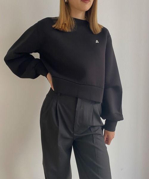 Avvenente(アベネンテ)の「【Avvenente】ボンディングプルオーバー(スウェット・レディース・ブラック/オフホワイト・M)」の1枚目の写真