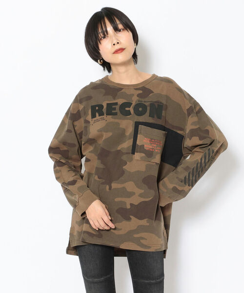 AVIREX（アヴィレックス）の「【Women's】長袖 フェイド ウォッシュ Tシャツ / LONG SLEEVE FADE WASH T-SHIRT / アヴィレックス / AVIREX（Tシャツ/カットソー・レディース・オフホワイト/カモフラージュ/ブラック・FREE）」の3枚目の写真