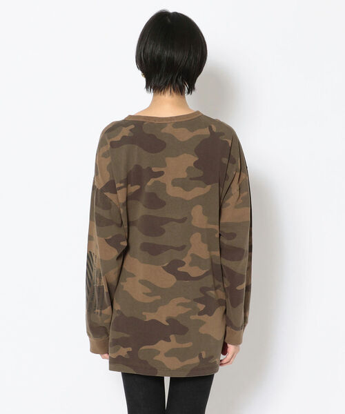 AVIREX（アヴィレックス）の「【Women's】長袖 フェイド ウォッシュ Tシャツ / LONG SLEEVE FADE WASH T-SHIRT / アヴィレックス / AVIREX（Tシャツ/カットソー・レディース・オフホワイト/カモフラージュ/ブラック・FREE）」の5枚目の写真