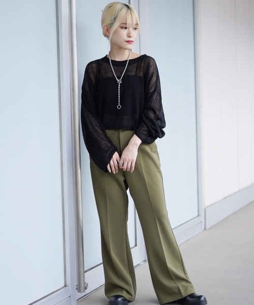 DuKKah（デュカ）の「Dukkah/【低身長向け】センタープレスフレアパンツ（スラックス・レディース・ダークブラウン/グリーン系その他/ブルー/ブラック/ベージュ系1/アイボリー/サックスブルー/グリーン・XS/S/SMALL/X-SMALL）」の9枚目の写真