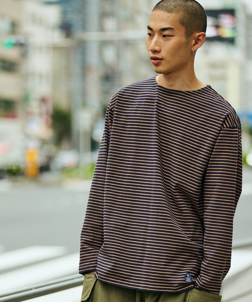 FIDELITY（フィデリティ）の「BORDER L/S REGULAR / バスクボーダーシャツ（Tシャツ/カットソー・メンズ・キナリ/A/カーキ/ネイビー/ベージュ/ブラック/B/オフホワイト/オレンジ/ラベンダー/ダークグリーン/グレー/D/C/アイボリー/ブラウン・X-LARGE/SMALL/MEDIUM/LARGE/FREE）」の7枚目の写真