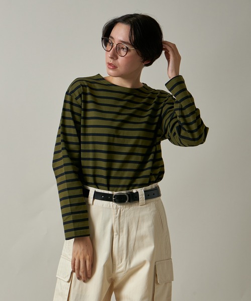 FIDELITY（フィデリティ）の「BORDER L/S REGULAR / バスクボーダーシャツ（Tシャツ/カットソー・メンズ・キナリ/A/カーキ/ネイビー/ベージュ/ブラック/B/オフホワイト/オレンジ/ラベンダー/ダークグリーン/グレー/D/C/アイボリー/ブラウン・X-LARGE/SMALL/MEDIUM/LARGE/FREE）」の15枚目の写真