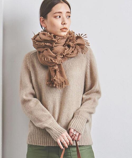 UNITED ARROWS（ユナイテッドアローズ）の「＜UNITED ARROWS＞モヘヤ/ウール クルーネック ニット W◆（ニット/セーター・レディース・ベージュ/ブラック/ケリー・FREE）」の2枚目の写真