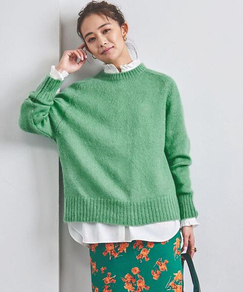 UNITED ARROWS（ユナイテッドアローズ）の「＜UNITED ARROWS＞モヘヤ/ウール クルーネック ニット W◆（ニット/セーター・レディース・ベージュ/ブラック/ケリー・FREE）」の3枚目の写真