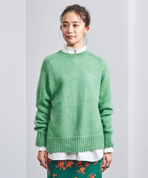 UNITED ARROWS（ユナイテッドアローズ）の「＜UNITED ARROWS＞モヘヤ/ウール クルーネック ニット W◆（ニット/セーター・レディース・ベージュ/ブラック/ケリー・FREE）」の4枚目の写真