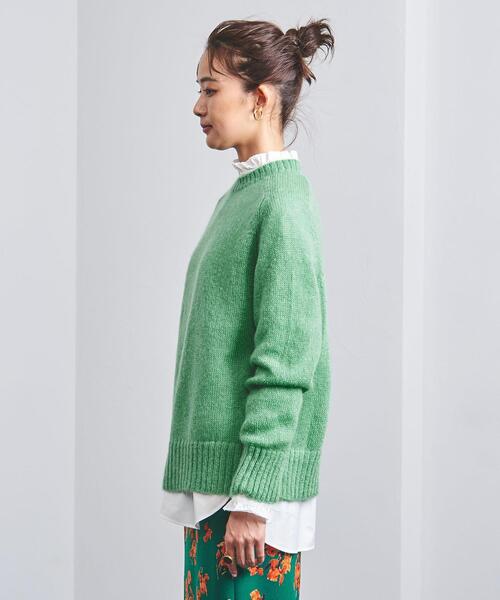 UNITED ARROWS（ユナイテッドアローズ）の「＜UNITED ARROWS＞モヘヤ/ウール クルーネック ニット W◆（ニット/セーター・レディース・ベージュ/ブラック/ケリー・FREE）」の5枚目の写真