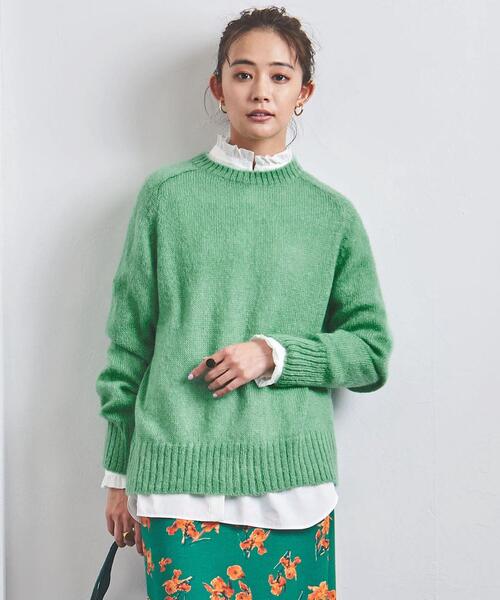 UNITED ARROWS（ユナイテッドアローズ）の「＜UNITED ARROWS＞モヘヤ/ウール クルーネック ニット W◆（ニット/セーター・レディース・ベージュ/ブラック/ケリー・FREE）」の7枚目の写真