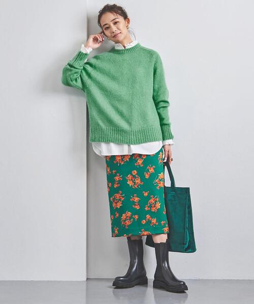 UNITED ARROWS（ユナイテッドアローズ）の「＜UNITED ARROWS＞モヘヤ/ウール クルーネック ニット W◆（ニット/セーター・レディース・ベージュ/ブラック/ケリー・FREE）」の9枚目の写真