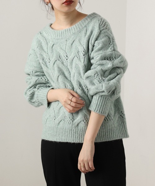 natural couture（ナチュラルクチュール）の「【WEB限定カラー有り】ガーリーなメランジケーブルニット（ニット/セーター・レディース・チャコールグレー/ピンク/ミント/ラベンダー/ライトベージュ・FREE）」の3枚目の写真