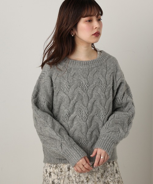 natural couture（ナチュラルクチュール）の「【WEB限定カラー有り】ガーリーなメランジケーブルニット（ニット/セーター・レディース・チャコールグレー/ピンク/ミント/ラベンダー/ライトベージュ・FREE）」の6枚目の写真