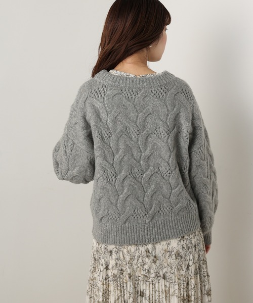 natural couture（ナチュラルクチュール）の「【WEB限定カラー有り】ガーリーなメランジケーブルニット（ニット/セーター・レディース・チャコールグレー/ピンク/ミント/ラベンダー/ライトベージュ・FREE）」の7枚目の写真