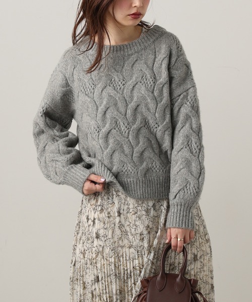 natural couture（ナチュラルクチュール）の「【WEB限定カラー有り】ガーリーなメランジケーブルニット（ニット/セーター・レディース・チャコールグレー/ピンク/ミント/ラベンダー/ライトベージュ・FREE）」の8枚目の写真