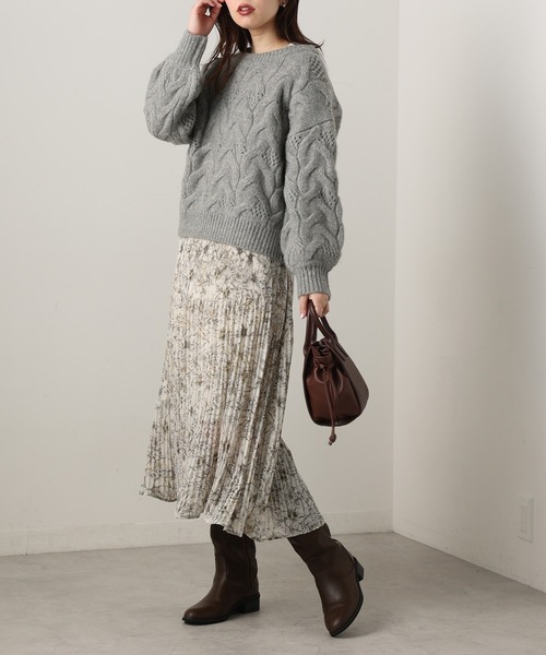 natural couture（ナチュラルクチュール）の「【WEB限定カラー有り】ガーリーなメランジケーブルニット（ニット/セーター・レディース・チャコールグレー/ピンク/ミント/ラベンダー/ライトベージュ・FREE）」の9枚目の写真