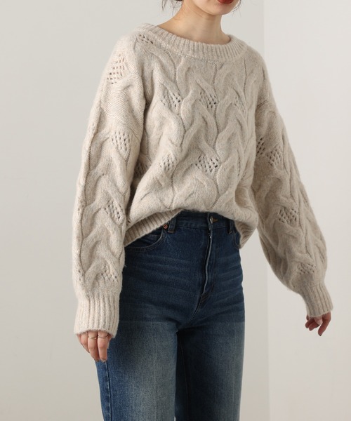 natural couture（ナチュラルクチュール）の「【WEB限定カラー有り】ガーリーなメランジケーブルニット（ニット/セーター・レディース・チャコールグレー/ピンク/ミント/ラベンダー/ライトベージュ・FREE）」の11枚目の写真