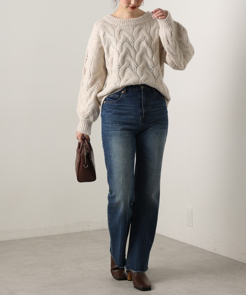 natural couture（ナチュラルクチュール）の「【WEB限定カラー有り】ガーリーなメランジケーブルニット（ニット/セーター・レディース・チャコールグレー/ピンク/ミント/ラベンダー/ライトベージュ・FREE）」の12枚目の写真