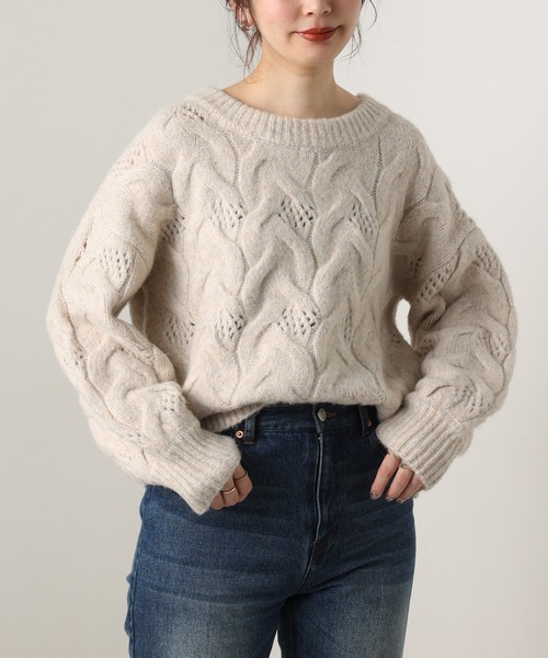 natural couture（ナチュラルクチュール）の「【WEB限定カラー有り】ガーリーなメランジケーブルニット（ニット/セーター・レディース・チャコールグレー/ピンク/ミント/ラベンダー/ライトベージュ・FREE）」の13枚目の写真