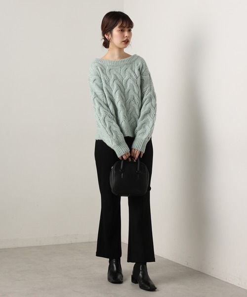 natural couture（ナチュラルクチュール）の「【WEB限定カラー有り】ガーリーなメランジケーブルニット（ニット/セーター・レディース・チャコールグレー/ピンク/ミント/ラベンダー/ライトベージュ・FREE）」の17枚目の写真