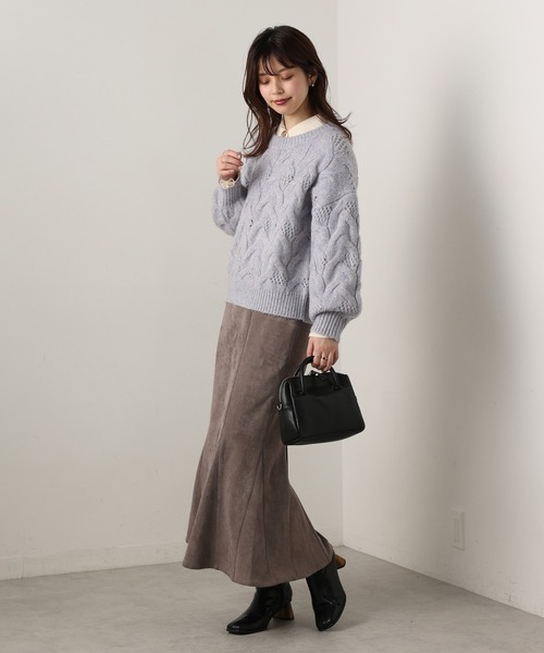 natural couture（ナチュラルクチュール）の「【WEB限定カラー有り】ガーリーなメランジケーブルニット（ニット/セーター・レディース・チャコールグレー/ピンク/ミント/ラベンダー/ライトベージュ・FREE）」の22枚目の写真