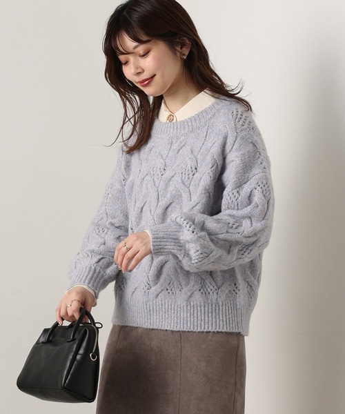 natural couture（ナチュラルクチュール）の「【WEB限定カラー有り】ガーリーなメランジケーブルニット（ニット/セーター・レディース・チャコールグレー/ピンク/ミント/ラベンダー/ライトベージュ・FREE）」の21枚目の写真