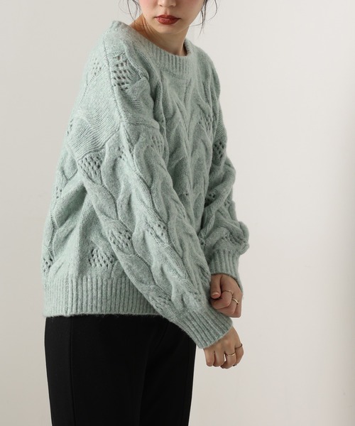 natural couture（ナチュラルクチュール）の「【WEB限定カラー有り】ガーリーなメランジケーブルニット（ニット/セーター・レディース・チャコールグレー/ピンク/ミント/ラベンダー/ライトベージュ・FREE）」の15枚目の写真