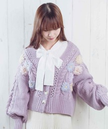 フラワー刺繍カーデ