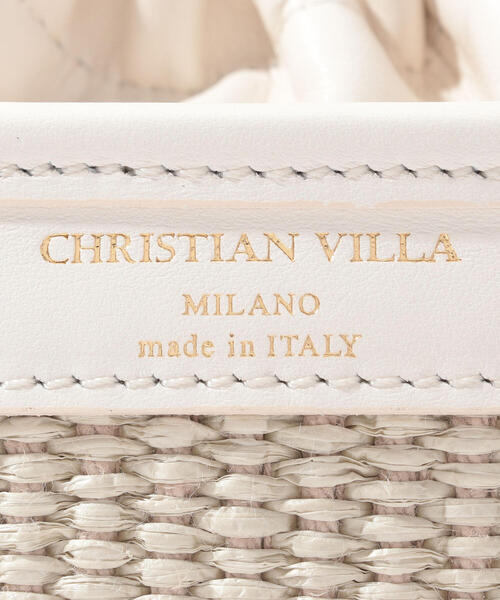 【美品】CHRISTIAN VILLA ラフィアコンビスクエア 2way バケツ 美品】CHRISTIAN VILLA ラフィアコンビスクエア 2way バケツ