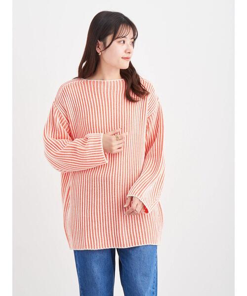 Petit fleur(プチフルール)の「・Petit Fleur バイカラーストライプニット*(ニット/セーター・レディース・グレー/オレンジ/グリーン/ラベンダー・FREE)」の5枚目の写真