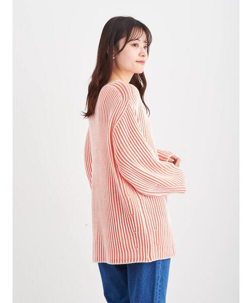 Petit fleur(プチフルール)の「・Petit Fleur バイカラーストライプニット*(ニット/セーター・レディース・グレー/オレンジ/グリーン/ラベンダー・FREE)」の7枚目の写真