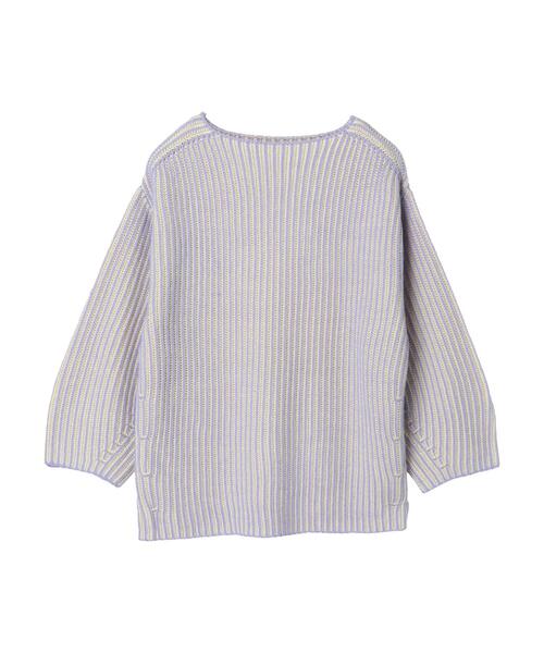 Petit fleur(プチフルール)の「・Petit Fleur バイカラーストライプニット*(ニット/セーター・レディース・グレー/オレンジ/グリーン/ラベンダー・FREE)」の4枚目の写真