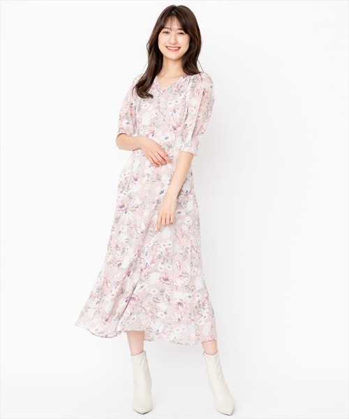 シアー水彩フラワープリンセスラインワンピース