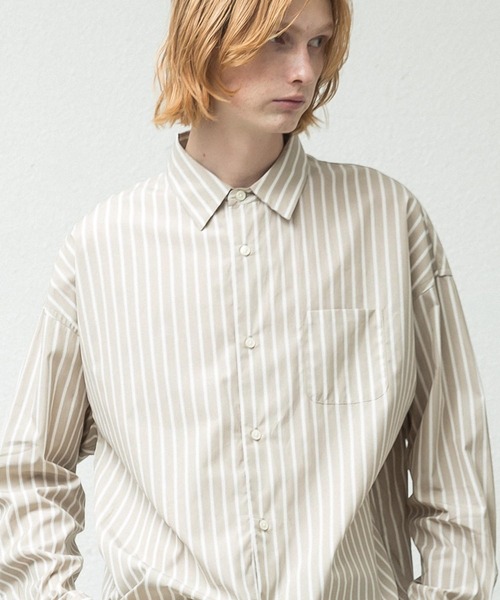 SLICK（スリック）の「100/2ストライプドロップショルダーシャツ（シャツ/ブラウス・メンズ・ベージュ/ネイビー/サックスブルー/ブルー・1/2/3）」の8枚目の写真