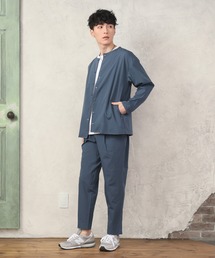 【2023】撥水加工 冷感ストレッチ ノーカラーシャツジャケットとテーパードパンツのセットアップ