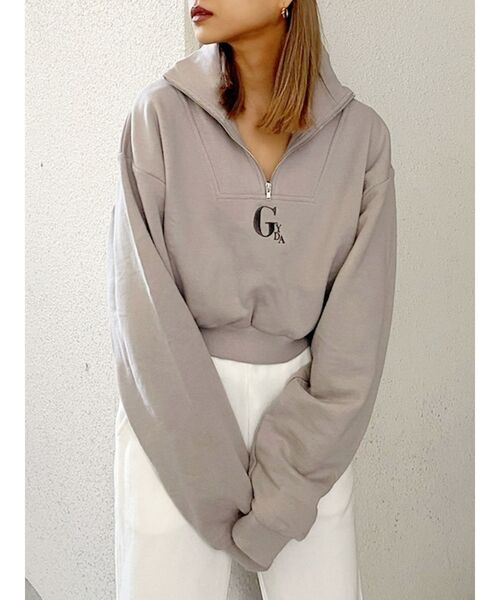 GYDA（ジェイダ）の「ハーフZIPショートスウェットTOPS（ニット/セーター・レディース・チャコールグレー/ベージュ/オフホワイト・FREE）」の9枚目の写真