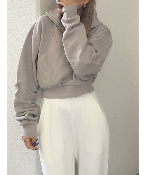 GYDA（ジェイダ）の「ハーフZIPショートスウェットTOPS（ニット/セーター・レディース・チャコールグレー/ベージュ/オフホワイト・FREE）」の10枚目の写真