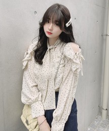 TITTY&CO. | 【titty&Co. Produced by POYO】オープンショルダードットリボンブラウス(シャツ/ブラウス)