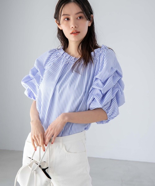 ブラウス シャツ インド 2WAY ストライプ ブラウス（S〜M） レディース B：MING by BEAMS ブラウス シャツ インド 2WAY ストライプ