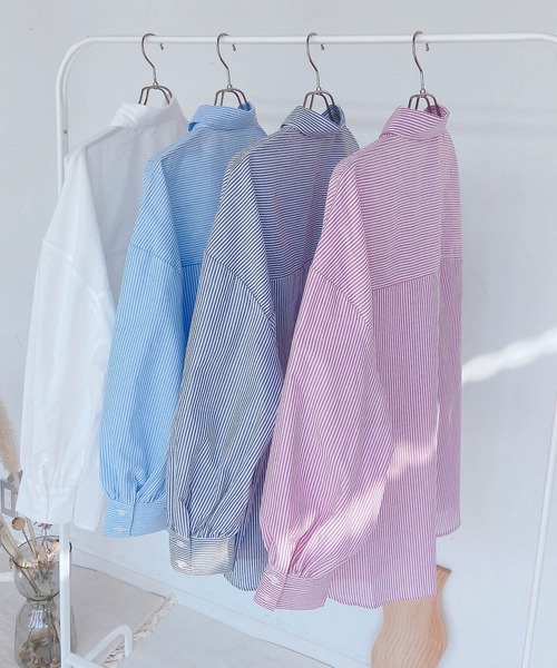 AS KNOW AS plus(アズノゥアズプラス)の「●ブロードシンプルビッグシャツ(シャツ/ブラウス・レディース・オフホワイト/ネイビー系/ブルー系/ピンク系・FREE)」の5枚目の写真