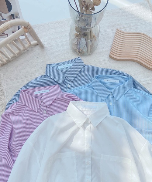 AS KNOW AS plus(アズノゥアズプラス)の「●ブロードシンプルビッグシャツ(シャツ/ブラウス・レディース・オフホワイト/ネイビー系/ブルー系/ピンク系・FREE)」の9枚目の写真