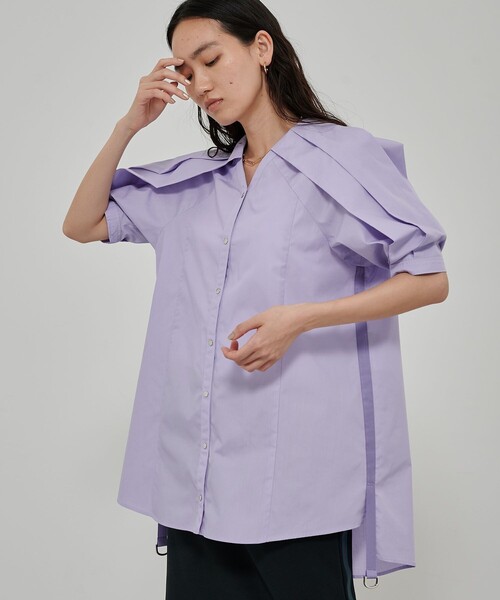 CITY TOKYO（シティトウキョウ）の「エポスリーブチュニックシャツ（シャツ/ブラウス・レディース・ホワイト/ブルー/ラベンダー・FREE）」の9枚目の写真