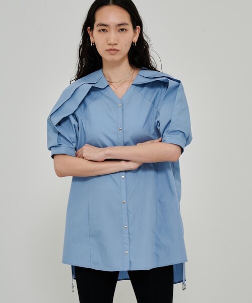 CITY TOKYO（シティトウキョウ）の「エポスリーブチュニックシャツ（シャツ/ブラウス・レディース・ホワイト/ブルー/ラベンダー・FREE）」の6枚目の写真