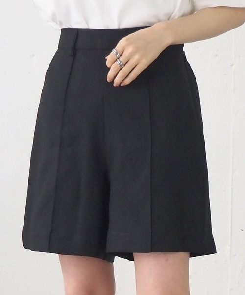ENFOLD センタープレスショートパンツ　黒 コットンダブルクロス センタープレス ショートトラウザー