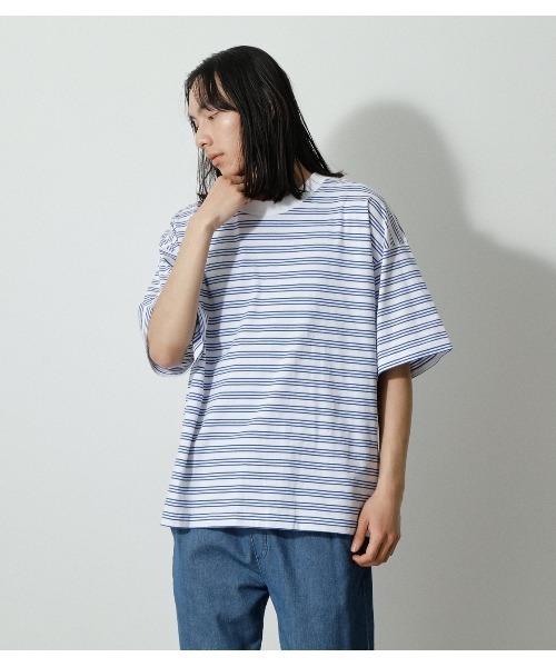 AZUL by moussy（アズールバイマウジー）の「BORDER BIG TEE/ボーダービッグTシャツ（Tシャツ/カットソー・メンズ・ブルー系その他/ホワイト系その他・MEDIUM/LARGE）」の14枚目の写真