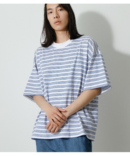 AZUL by moussy（アズールバイマウジー）の「BORDER BIG TEE/ボーダービッグTシャツ（Tシャツ/カットソー・メンズ・ブルー系その他/ホワイト系その他・MEDIUM/LARGE）」の15枚目の写真