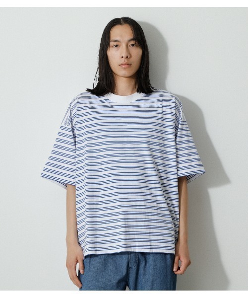 AZUL by moussy（アズールバイマウジー）の「BORDER BIG TEE/ボーダービッグTシャツ（Tシャツ/カットソー・メンズ・ブルー系その他/ホワイト系その他・MEDIUM/LARGE）」の17枚目の写真
