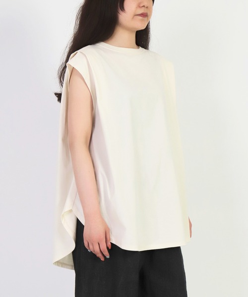 Brocante（ブロカント）の「[Brocante / ブロカント] 40/2ハイゲージ天竺 エポールプリエＴシャツ（Tシャツ/カットソー・レディース・ホワイト/ブラック/ベージュ/アイボリー・2）」の6枚目の写真
