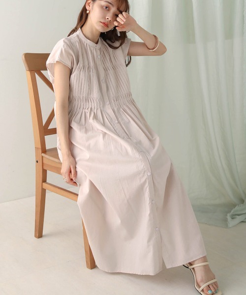 Bab（バブ）の「ねじりピンタックシャツワンピース（シャツワンピース・レディース・ライトグレー/ネイビー/オフホワイト/ピンク/ベージュ系その他・M）」の2枚目の写真