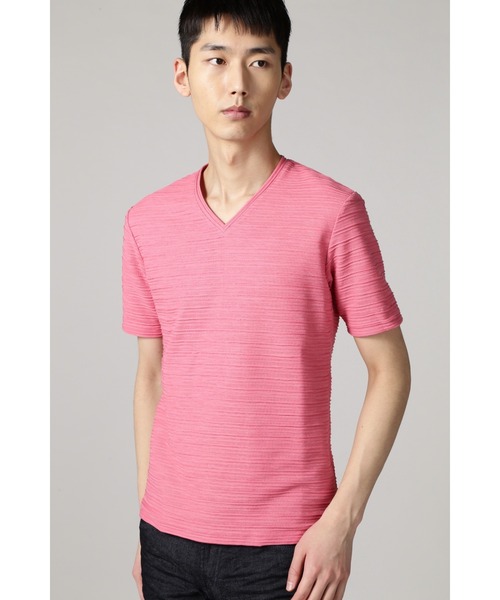 HIGH STREET（ハイストリート）の「HIGH STREET∴タックカノコボーダー半袖Vネックカットソー（Tシャツ/カットソー・メンズ・ピンク/ブルー/アイボリー・LL/L/M）」の3枚目の写真