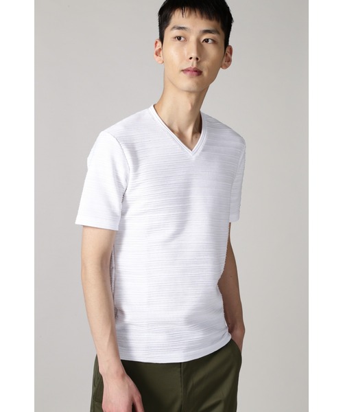 HIGH STREET（ハイストリート）の「HIGH STREET∴タックカノコボーダー半袖Vネックカットソー（Tシャツ/カットソー・メンズ・ピンク/ブルー/アイボリー・LL/L/M）」の2枚目の写真