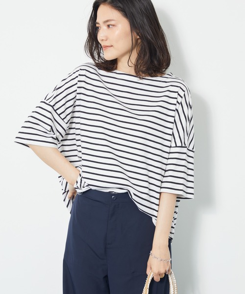 AMERICAN HOLIC（アメリカンホリック）の「モノトーンイロイロボーダーカットプルオーバー（Tシャツ/カットソー・レディース・ブラック系その他4/マルチ/その他7/ホワイト系その他4・L/M）」の2枚目の写真